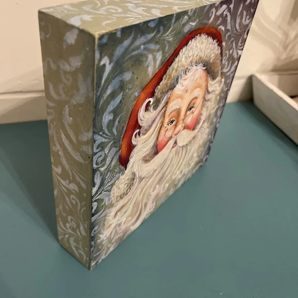 Handpainted Christmas Santa‎ Acrylic On Wood Artist Signed Size 6